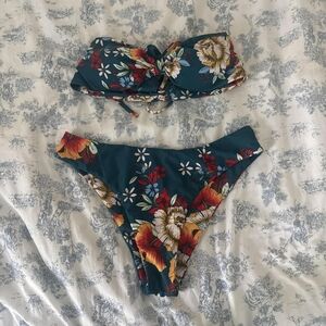 Teal Floral Bandeau Bikini Set
